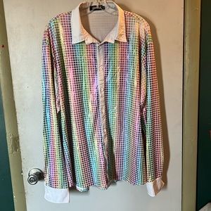 JOGAL Raver rainbow mirrored button down shirt size xl 😍